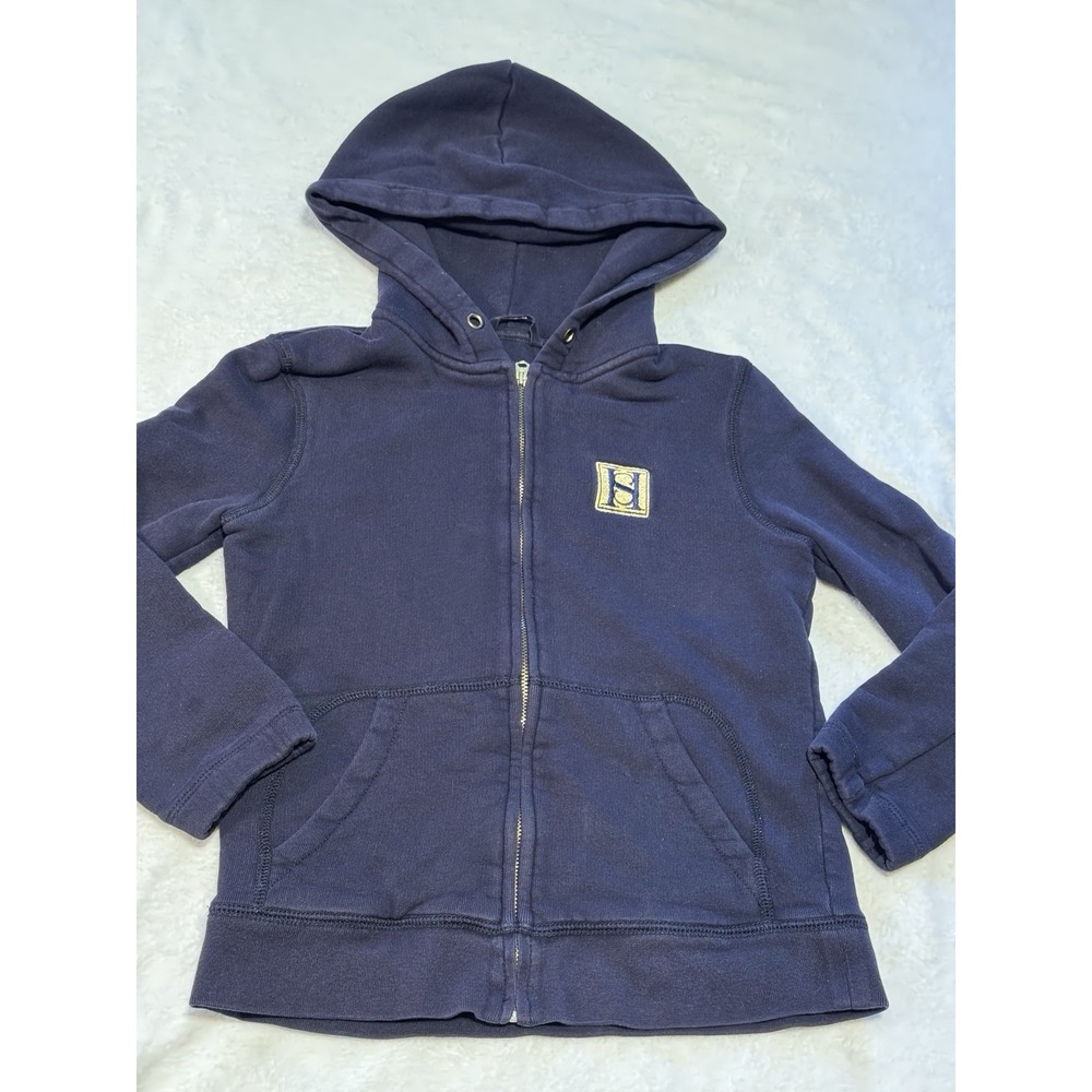 J.Crew XS Navy Zip Hoodie Sweatshirt Girls 100% Cotton Hooded‎ Jacket Logo Patch